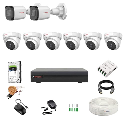 Image of CP Plus 5MP 8 Channel DVR, 5MP 6 Dome & 2 Bullet Cameras (Audio Recording) [Night Vision + Built-in MIC Audio + Crystal IR LEDs + Motion Detection] + 2 TB HDD + 8 CH SMPS + CCTV Cable + BNC /DC