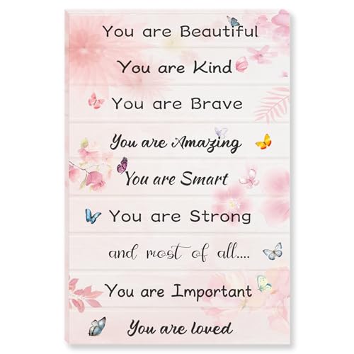 Inspirational Phrases Butterfly Decorative Canvas Poster for Girls Room,Girls Room Wall Decor Poster Canvas Print for Bathroom Living Room Bedroom Office Home Decoration