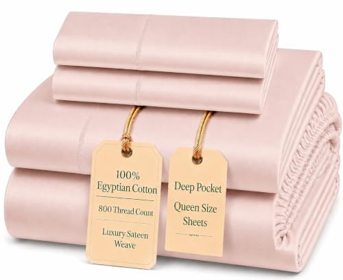 Image of Bed Sheets Queen Size Bed Set, 15 inch Deep Pocket Queen Sheet Set - Sepia Rose | 800TC, Buttery Soft Breathable, Luxury Sateen Weave 100% Cotton Sheets, Machine Washable Pink Sheet, All Season Comfort