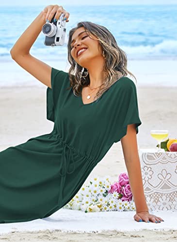 Image of Ekouaer Womens Swimsuit Coverup Short Sleeve Beach Cover Up Dress V Neck Bikini Beachwear
