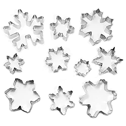 Snowflake Cookie Cutter Set Of 10 Pcs, Stainless Steel Snowflake Shaped Christmas Cookie Cutters Fondant Baking Molds #TOP2