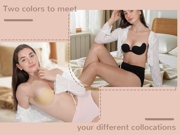 Adhesive Bra Sticky Backless Strapless Invisible Push Up Stick on Bras for Women Dresses 2 Pair Reusable Nipple Cove3
