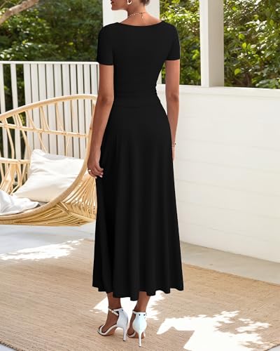 BTFBM 2025 Women's Summer 2 Piece Outfits Spring Crewneck Short Sleeve Ruched Bodycon Tops Flowy Knit Maxi Skirt Sets3