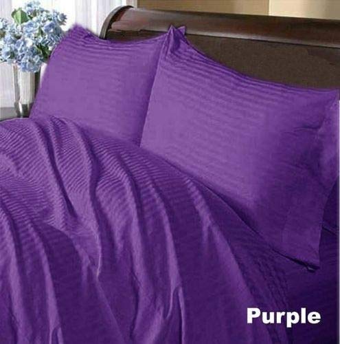 LUXURIOUS BEDDING 800-Thread-Count Egyptian Cotton Wrinkle Resistant 25" Deep Pocket 4 PC Sheet Set (1 Fitted + 1 Flat + 2 Pillow Cases) Super King Size Purple Striped