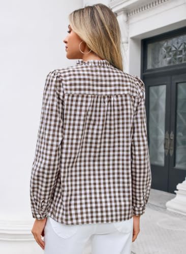 Halife Plaid Blouses for Women Dressy Casual Puff Sleeve Tops Fall Outfits - image 4