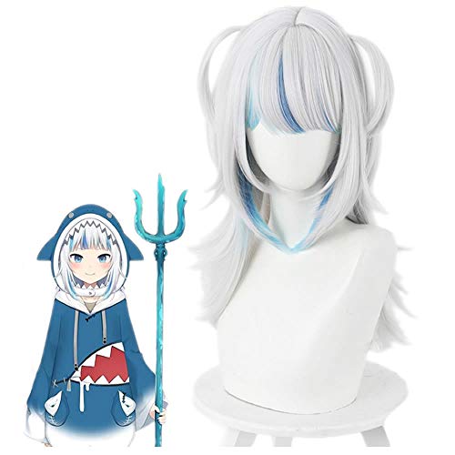 NNAA Gawr Gura Wig, Anime Hololive Cosplay Shark Silver White Blue Hair Costume