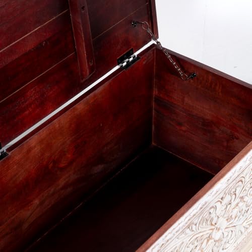 Image of Wifo Solid Wood Coffee Table for Living Room Wooden Trunk Box for Storage | Handcrafted Center Table for Living Room with Sandook Storage | Pitara for Bedroom (White Distress and Brown Top)