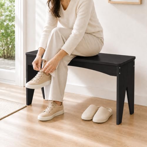 Image of APRTAT Bamboo 35.4 inch Dining Room Bench, Long Indoor Shoe Bench Seat, Black | 450LBS Weight Capacity, 2-Person Seat, Rounded Safety Corners, Multi-Scene Use, Easy Assembly