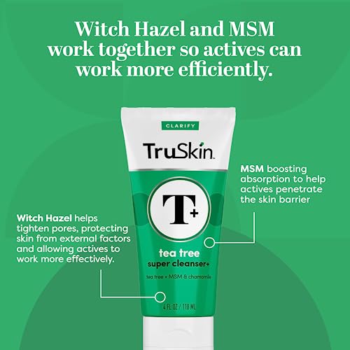 Truskin Tea Tree Super Cleanser – Acne Face Wash With Tea Tree Oil, Aloe Vera, Chamomile & Msm – Facial Cleanser Deeply Cleanses To Target Impurities And Excess Oil For Calm, Fresh Skin, 4 Fl Oz #TOP5
