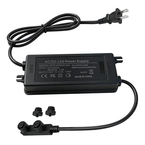 24V 100W Power Adapter for Philips Hue Bridge Outdoor Lighting - IP67 Waterproof Double Connector Power Supply Compatible with Philips Hue Lily Spot Lily XL Calla Pathway Impress Lights (Black)