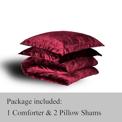 TAMGHO Red Queen Velvet Comforter Set, Plush Crushed Velvet Bedding, Ultra Soft Luxury Fluffy 3pc Set Includes 1 Comforter (92"x96") and 2 Pillow Shams (20"x26"+2")
