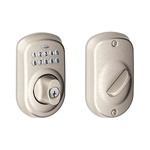 SCHLAGE Fechadura com teclado eletrônico Plymouth BE365 C com trava 12287 10116 acabamento em níquel acetinado