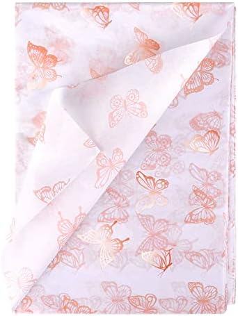 KINBOM 30pcs 35 x 50cm/ 13.8 x 19.7 inch Butterfly Tissue Paper, Rose Gold Wrapping Paper Metallic Packing Paper for DIY Crafts Baby Showers Birthday Wedding