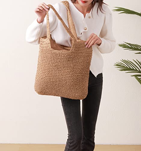 Image of GOLDTIMO Beach Bags for Women - Summer Soft Large Woven Shoulder Purse Handbag, Beach Tote Straw Bag for Summer Vacation