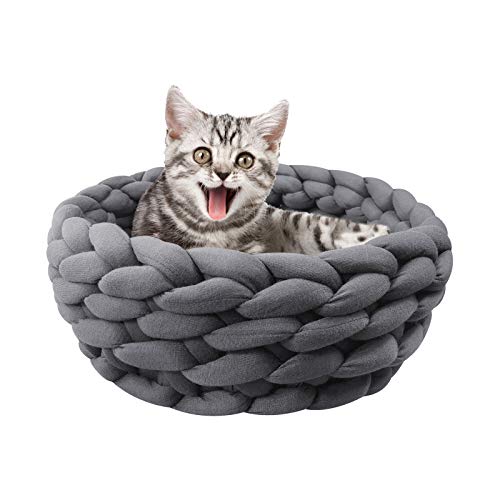 Lucky Monet Cotton Knitted Pet Bed Basket Warm Woven Cat Nest Cozy Cuddler For Dogs & Cats (19.7", Dark Gray) #TOP6