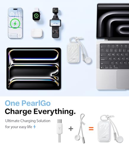 Image of TORRAS PearlGo Power Bank, 45W Fast Charging 10000mAh Portable Charger with 2.3 ft Retractable Built-in USB-C Cable and Watch Charger, Travel Battery Pack for iPhone 17 /16 /15 Series, Samsung, White