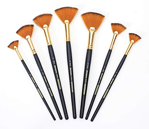 Image of Isomars Fan Paint Brush Set - Set of 7 Artist Brushes with Wooden Handles for Acrylic, Watercolor, Oil & Blending - Ideal for Textures, Shading & Special Effects