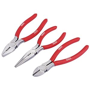 Draper Redline 3 Piece 160mm Plier Set | PVC Dipped Handles Hand Tools Kit | Carbon Steel Long Nose Pliers | Combination and Diagonal Side Cutters | Hardened Jaws and Cutting Edges | 67924