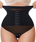MERYOSZ Thong Shapewear for Women Tummy Control Panties Mesh Body Shaper Thong Underwear with Gentle Support (Black,Large)