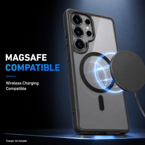 Image of MAGA ClearBack Case Cover for Samsung Galaxy S25 Ultra 5G, Crystal Clear Magnetic Case Compatible with MagSafe, Hybrid Hard PC Back & Soft TPU Bumper, Shockproof Protective Cover Black