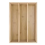 Ghazpmuk Organizador de Cubiertos de Bambú, Organizador Cubiertos con 3 Compartimentos, Bandeja de Cubiertos de Bambú para Cocina y Oficina