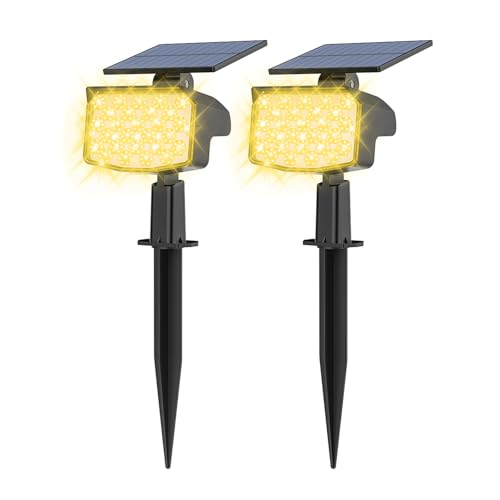 NACINIC Solar Garden Lights, 27 LED 3500k Solar Spot Lights Outdoor Garden, Landscape Spotlights Ip65 Waterproof 3 Modes Warm Light Wall Light Solar Lights Outdoor for Yard, Pathway, Driveway(2pcs)