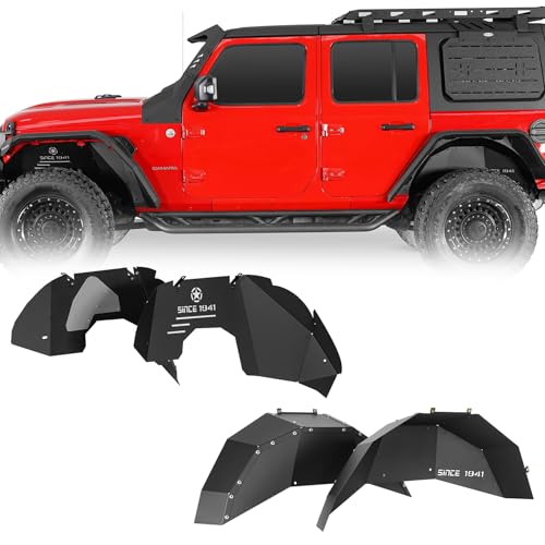 Hooke Road Aluminum Front and Rear Inner Fender Liners Set Compatible with Jeep Wrangler JL 2018-2025 Wheel Well Liners Aluminum (Excluding Rubicon 3.6L Engine), 4PCS