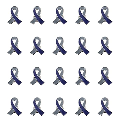 Image of Gray & Blue Awareness Ribbon pin 20pcs Diabetes Awareness Lapel Pins Enamel Hope Brooch