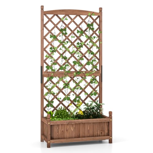 HAPPYGRILL Raised Garden Bed with Trellis, Large Planting Box with