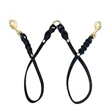 Guiding Star Leather Double Dog Leash for Two Dogs, Two Dog Leash No Tangle, Leather Dual Dog Leash, Leather Dog Leash for Two Dogs with One Lead (1/2”*20”, Black)