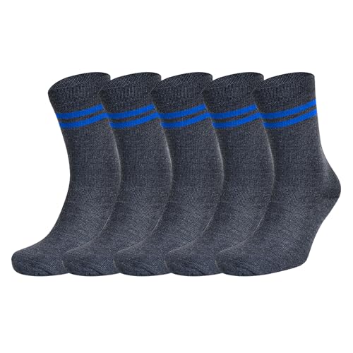 Image of Woolen Grey Color with Royal Blue Stripes Calf Length School Socks for Boys & Girls (Pack of 5 Pairs)