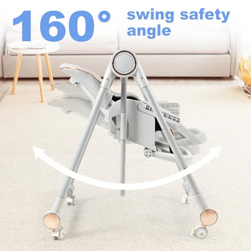 High Chairs for Babies and Toddlers, Portable Baby Swings for Infants with 5 Point Harness,High Chair with Wheels Adjustable Height & 6-Position Backrest