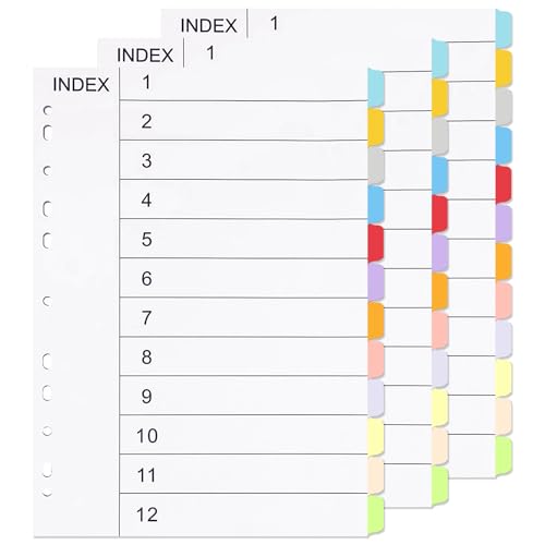 Wosyoodo Register für Ordner A4, 36 Blätter mit Farbigen Index-Tabs 1-12, Trennblätter für Ordner A4, Ordner RegisterA4, Ordner Trennblätter, Ordners Organizer, TrennblättersA4, 11-Lochung