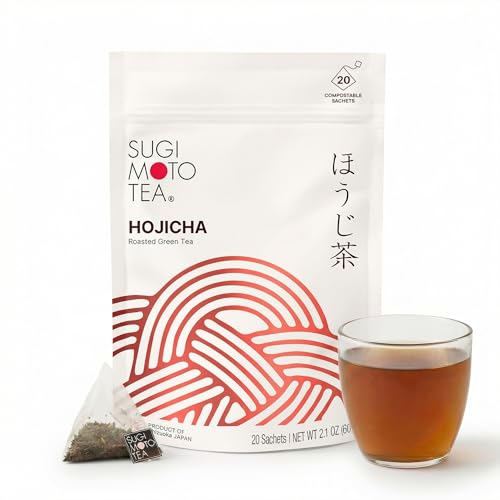 SUGIMOTO TEA Japanese Hojicha Roasted Green Tea Bags 20 Count