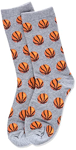 Hot Sox Boys Sports Series Novelty Crew Casual Sock, Basketball (Grey Heather), 6 12 Us #TOP3