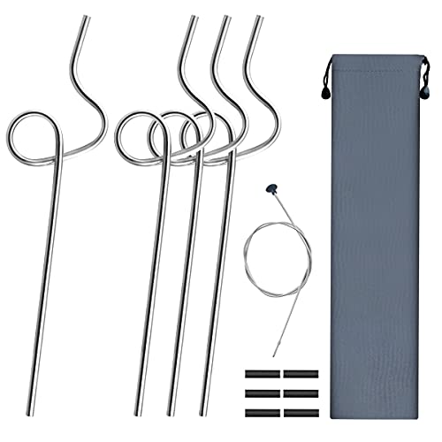 Pitillos de acero inoxidable reutilizables con estuche de viaje y cepillo de limpieza, set de 4 miniatura 1