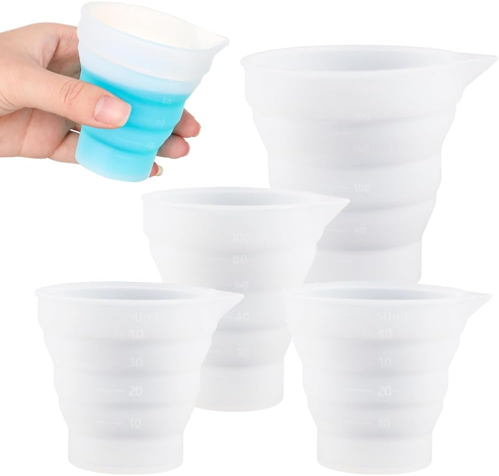 Pack of 4 Dosing Balls for Liquid Detergent, Foldable Silicone Measuring Cup, Reusable Detergent Dispenser with Scale Measuring Cup for Laundry Liquid for Laundry, Baking, Kitchens