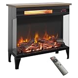 Innoflame 24' Electric Fireplace Heater, 3-Sided Glass & Wooden Top Design, Adjustable 4 Flame Colors, Remote, Timer, 1500W Infrared Heater w/Overheat Protection, Fireplace Heaters for Indoor use