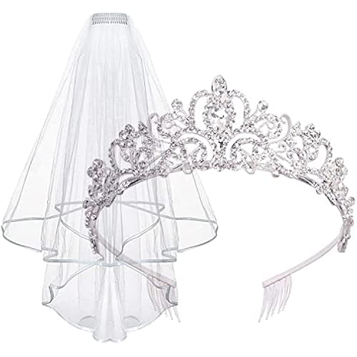 Didder Tiara and Lace Bridal Veil, Crown Wedding Veils and Headpieces for Women, White Veils for Brides Tiaras for Women