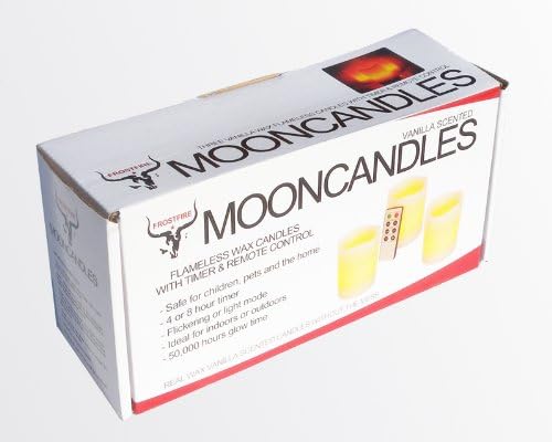 Frostfire Mooncandles - 3 Vanilla Scented Wax Flameless Candles with Timer and Remote Control (3x4 Inch)
