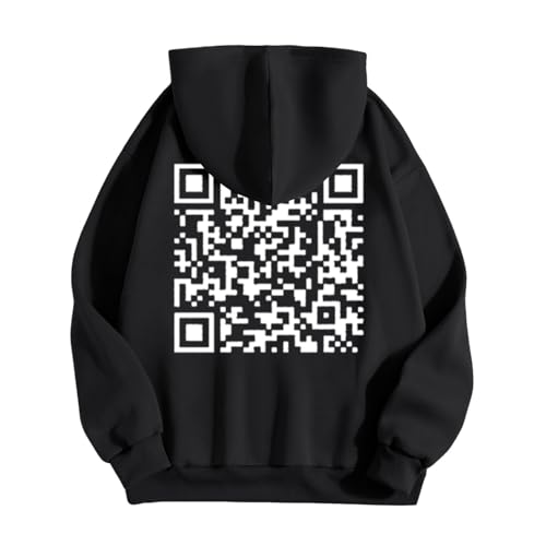 Fu Qr Code Hoodies For Women Funny Scan Code Joke Sweatshirt Oversized Long Sleeve Drop Shoulder Casual Pullover Tops Black L