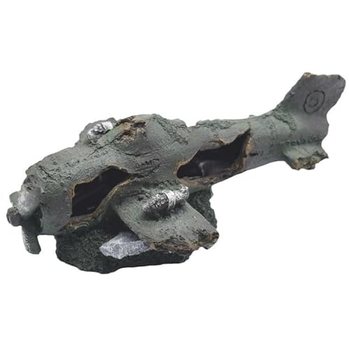 Wetandspicy Decoration of Aquarium for Crashed Helicopter Wreckage, Resin Fish Tank Decoration, Aircraft Wreckage Landscape Decoration, Aquarium Accessories, Length, Width, Height 23x12x9