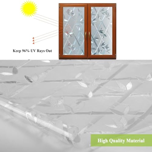 Image of ELTON 3D Window Films Privacy Film Self Adhesive Decorative Film For Bathroom Door Window Heat Control Anti Uv 16 X 48 Inches (Cross Bamboo), White