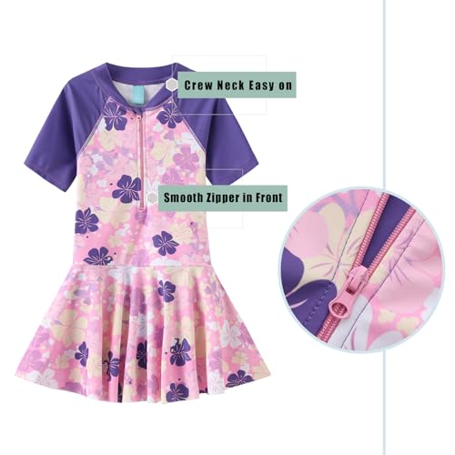 Image of Girls One Piece Swimsuits Bathing Suit for Kids Girls Summer Swim Dress Short Sleeve Swimwear 3-16 Years
