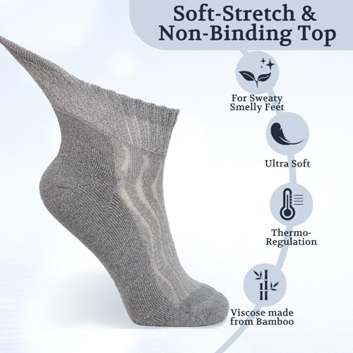 Image of +MD Bamboo Viscose Ankle Diabetic Socks for Men & Women, 6 Pairs, Soft Cushioned, Non-Binding Loose Top, Extra Wide
