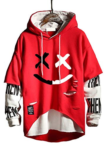 Hello MrLin Techwear - Sudadera con capucha para hombre, estilo hip hop, estilo japonés, estilo patchwork, color rojo, talla M, Red2, M Cover