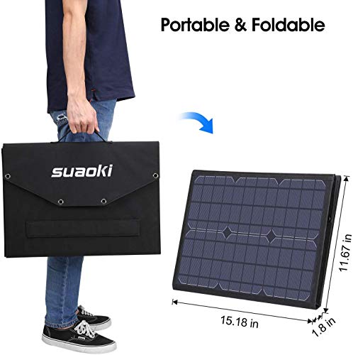 SUAOKI 100W Foldable Solar Panel Charger for SUAOKI Portable Power Station/Jackery Explorer/Goal Zero Yeti/Webetop/ROCKPALS Generator, Quick Charge 3.0, 60W Type C for Cell Phone Macbook Laptop