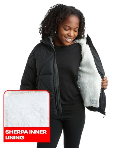 Reebok Girls Winter Coat - Heavyweight Quilted Sherpa Fur Lined Cropped Parka Puffer Jacket - Warm Winter Coats for Girls2