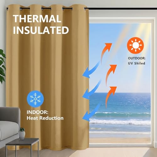 Image of Simplebrand Gold Room Darkening Curtains for Bedroom 63 Inch Length 2 Panels Set, Thermal Insulated Energy Saving Curtains for Kids Room, Grommet Solid Nursery Window Treatment Drapes, W40 x L63