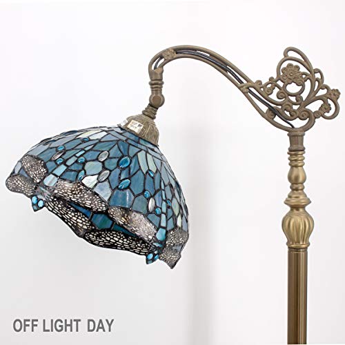 4MYHOME Tiffany Floor Lamp Sea Blue Stained Glass Dragonfly Arched Lamp 12X18X64 Inches Gooseneck Adjustable Corner Standing Reading Light Decor Bedroom Living Room S147 Series